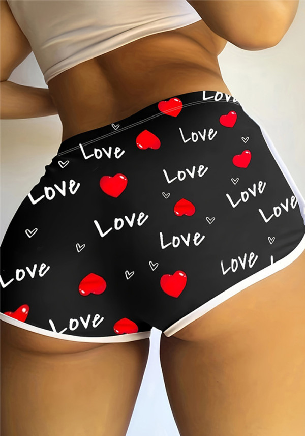 Heart Letter Printed Sexy Shorts