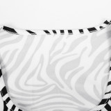 Women Autumn Zebra Print Long Sleeve Crop Top And Pants Two-piece Set