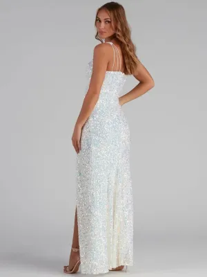 Summer Sequin Sleeveless One Shoulder Slit Evening Dress