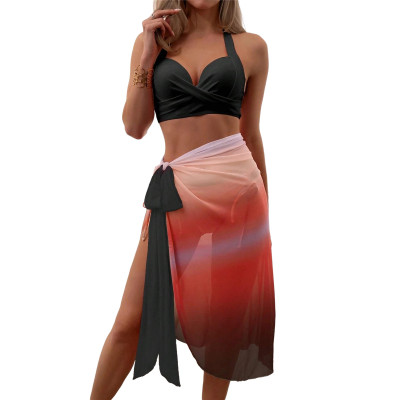 Sexy Gradient Bikini Mesh Skirt Three-Piece Swimsuit