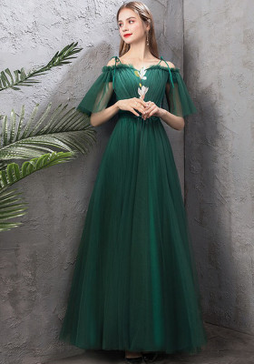 Dark Green Bridesmaid Sister Dress Elegant Chic Evening Dress