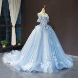 Bridal Off Shoulder Tail Wedding Gown Formal Party Princess Dress
