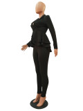 Fashion Ruffle Career Suit Casual Two Piece Set