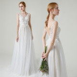 Strap V-Neck Lace Wedding Dress Fromal Party Evening Dress