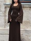 Plus Size Women Belt Bottom Long Sleeve Ribbed Dress