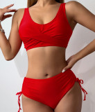 Women Bikini Solid Tie Adjustable Two Pieces Swimwear