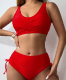 Women Bikini Solid Tie Adjustable Two Pieces Swimwear