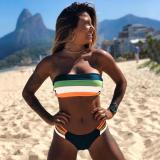 Women Patchwork Stripes Sexy Swimwear Two Pieces