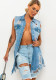 Women Ripped Tassel Denim Vest