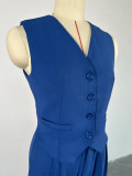 Women 's Spring V-Neck Sleeveless Vest Wide-Leg Trousers Casual Suit