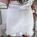 Women Summer Solid Stretch Denim Skirt Without Belt