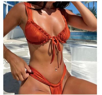 Women String Bikini Sexy Solid Swimsuit Two Pieces