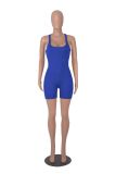 Fashionable Summer Women's Solid Color Hollow Halter Neck Sexy Slim Low Back One-Piece Sports Romper