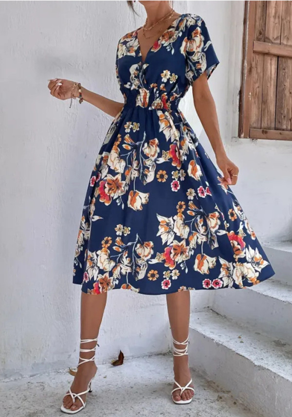 Fashion Digital Print Crossover Dress