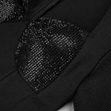Sexy V-Neck Long-Sleeved Bandage Dress Bodycon Diamond-Encrusted Stretch Formal Party Dress