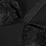 Sexy V-Neck Long-Sleeved Bandage Dress Bodycon Diamond-Encrusted Stretch Formal Party Dress