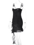 Sexy Streamer Irregular Strap Black Dress