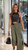 Women's Fashionable Sleeveless Halter Neck Cropped Top Irregular Skirt Two Pieces Set