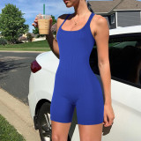 Fashionable Summer Women's Solid Color Hollow Halter Neck Sexy Slim Low Back One-Piece Sports Romper