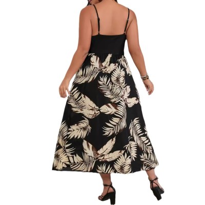 Summer Women's Print Patchwork Plus Size Strap Dress