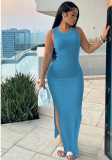 Women's Ribbed Sleeveless Round Neck Slim Long Dress