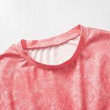 Women Summer Printed Round Neck Quarter Sleeve Crop T-Shirt