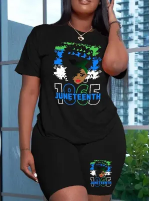 Plus Size Women Printed T-shirt and Shorts Two-piece Set