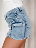 Women Summer Washed Style Pocket Asymmetrical Cargo Denim Skirt