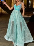 Summer Sexy Elegant Sequin Patchwork Formal Party Evening Dress
