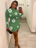 Women Long Sleeve Bodycon Sexy Print Dress
