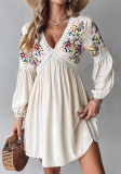 Women's Embroidered V Neck Long Sleeve Casual Dress