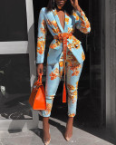 Printed Suit Career Blazer Trousers Two Piece Set