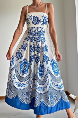 Spring And Summer Strap Ethnic Style Print Dress