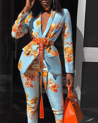 Printed Suit Career Blazer Trousers Two Piece Set