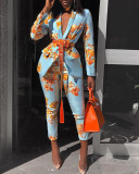 Printed Suit Career Blazer Trousers Two Piece Set