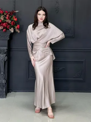 Chic Lace-Up Long Sleeve High Waist Satin Two Piece Skirt Set