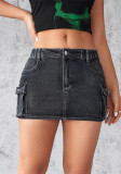 Women's Summer Retro Stretch Tight Fitting Cargo Pocket Denim Skirt