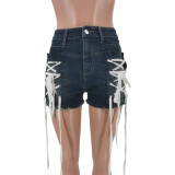 Women's Spring/Summer Fashion Slim Fit Style Lace-Up Stretch Denim Shorts