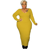 Plus Size Women Sexy Solid V-Neck Dress