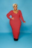 Plus Size Women Sexy Solid V-Neck Dress