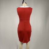 Women Sleeveless V-Neck Button Up Bodycon Dress