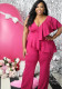 Plus Size Women One Shoulder Irregular Ruffle Top and Pant Casual Two-piece Set