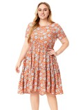 Plus Size Women Summer Round Neck Short Sleeve Printed Dress