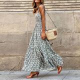 Summer Women's Printed Elastic Holidays Style Floral Strap Long Dress