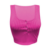 Women's Summer Casual Ribbed Tops Sexy Solid Color Buttoned Vest