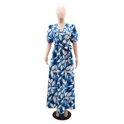 Puff Sleeve Spring Summer Casual Women's High Waist Long Dress