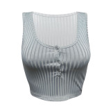 Women's Summer Casual Ribbed Tops Sexy Solid Color Buttoned Vest