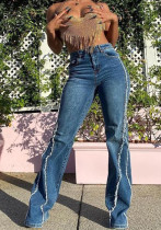 Spring Summer Style Washed Street Fashion High Waist Straight Denim Pants