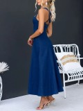 Chic Elegant Solid Slim Waist Strappy Denim Midi Dress