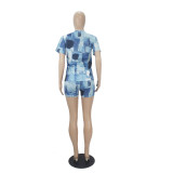 Women Casual Solid printed short-sleeved top and shorts two-piece set